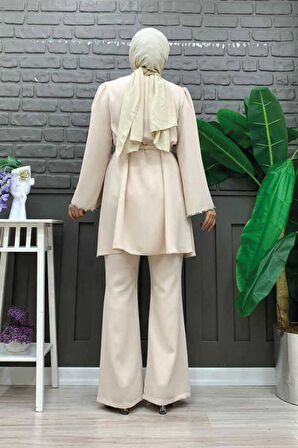 Taş İşleme Detaylı Kuşaklı Tunik ve Pantolonlu Takım 8432 Taş