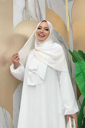 Kat Kat Görünüm Kol Manşetleri Lastikli Şifon Elbise 3060 Ekru