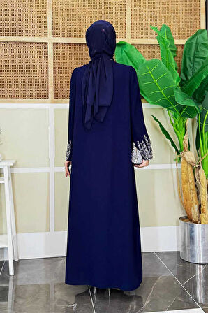 Taş İşleme Detaylı Yelekli Elbise Takım 3838 Lacivert