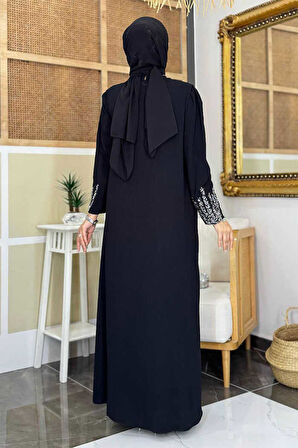 Taş İşleme Detaylı Yelekli Elbise Takım 3838 Siyah