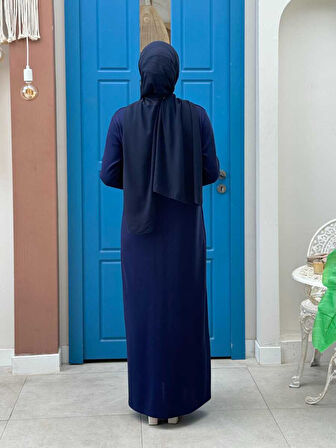 Göğüs Kısmı Taşlı İşleme Detay Triko Elbise 23317 Lacivert