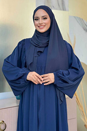 Kol Büzgü Detay Fermuarlı Salaş Ferace 6006 Lacivert