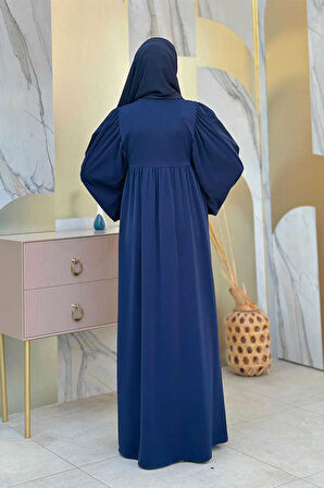 Kol Büzgü Detay Fermuarlı Salaş Ferace 6006 Lacivert