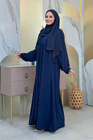 Kol Büzgü Detay Fermuarlı Salaş Ferace 6006 Lacivert