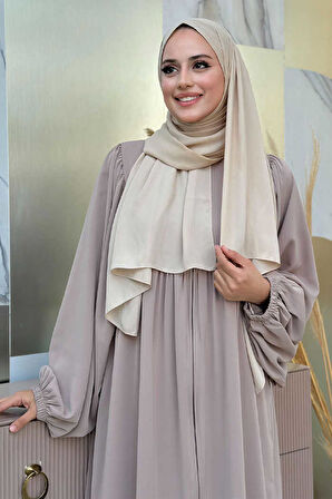 Kol Büzgü Detay Fermuarlı Salaş Ferace 6006 Vizon