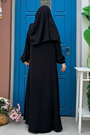 Fermuarlı Kol Manşetleri Büzgülü Mevlana Ferace 6007 Siyah