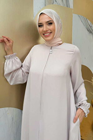 Fermuarlı Kol Manşetleri Büzgülü Mevlana Ferace 6007 Taş