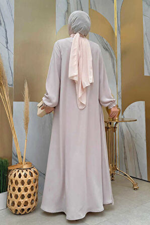 Fermuarlı Kol Manşetleri Büzgülü Mevlana Ferace 6007 Taş