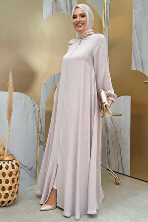 Fermuarlı Kol Manşetleri Büzgülü Mevlana Ferace 6007 Taş