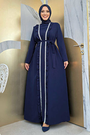 Boydan Fırfırlı Yelekli Elbise Takım 8489 Lacivert