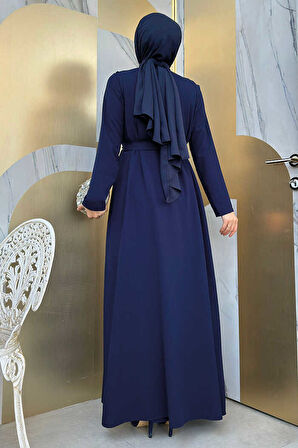 Boydan Fırfırlı Yelekli Elbise Takım 8489 Lacivert