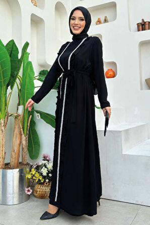 Boydan Fırfırlı Yelekli Elbise Takım 8489 Siyah