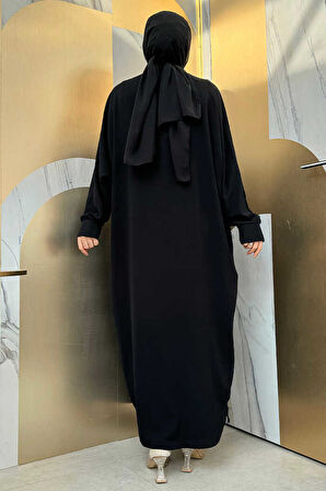İşleme Detaylı Abaya ve Elbise Takım 8486 Siyah