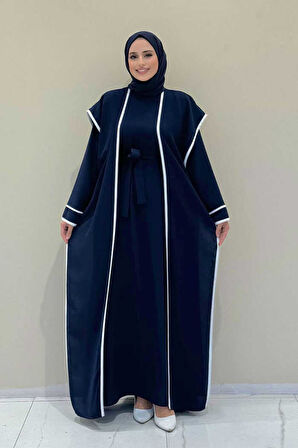 Düğme Detaylı Yırtmaçlı Yelek ve Elbise İkili Takım 8485 Lacivert