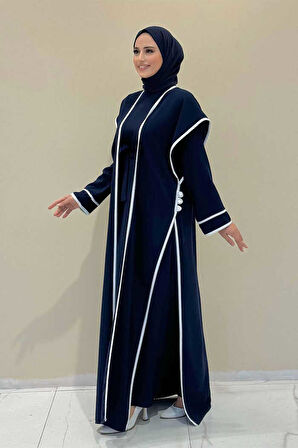 Düğme Detaylı Yırtmaçlı Yelek ve Elbise İkili Takım 8485 Lacivert