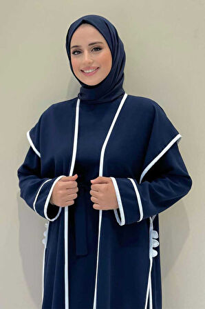 Düğme Detaylı Yırtmaçlı Yelek ve Elbise İkili Takım 8485 Lacivert