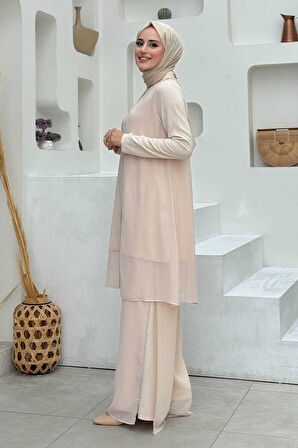 Belirli Kısımları Taş Detaylı Pelerinli İkili Takım 8487 Taş