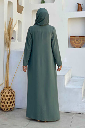 Etek Kısmı Desenli Elbiseli Abaya Takım 8495 Mint