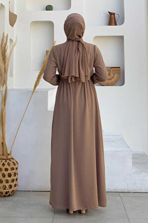 Etek Kısmı Desenli Elbiseli Abaya Takım 8495 Vizon