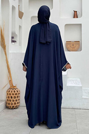 Taş İşleme Detay Elbiseli Pelerin Takım 8496 Lacivert