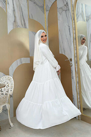 Kol Lastikli Kat Görünümlü Abayalı Elbise Takım 3859 Ekru