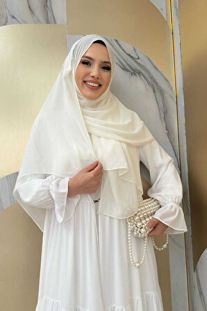Kol Lastikli Kat Görünümlü Abayalı Elbise Takım 3859 Ekru