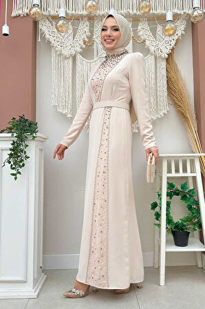 Taşlı Krep Dantel Elbise 3870 Taş