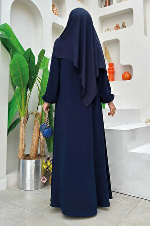 Fermuarlı Kol Manşetleri Büzgülü Mevlana Ferace 6007 Lacivert