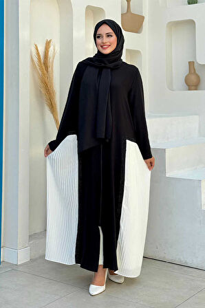 Pilise Taş Detay Fermuarlı Ferace 7892 Ekru