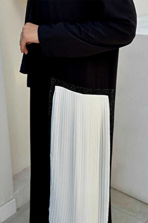 Pilise Taş Detay Fermuarlı Ferace 7892 Ekru