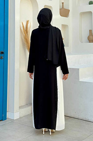 Pilise Taş Detay Fermuarlı Ferace 7892 Ekru