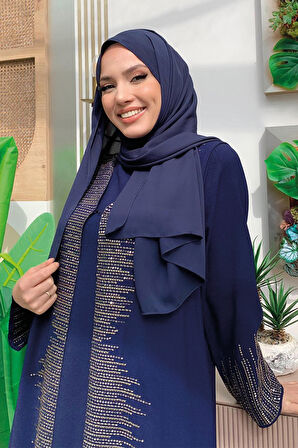 Pul İşlemeli Yelekli Elbise Takım 8498 Lacivert