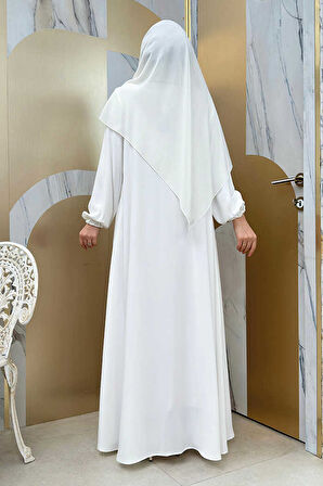 Fermuarlı Kol Manşetleri Büzgülü Mevlana Ferace 6007 Ekru