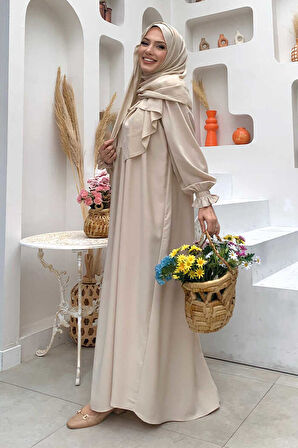 Kol Manşetleri Büzgülü Elbise 6004 Taş