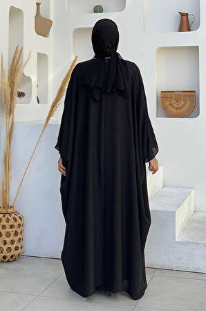 Taş İşlemeli Elbiseli Abaya Takım 8499 Siyah