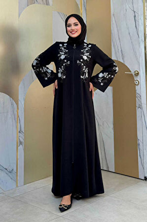 Nakış İşleme Detaylı Ferace 7895 Siyah
