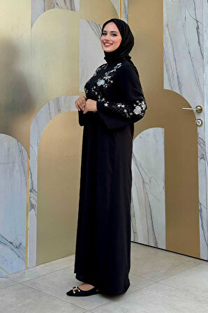 Nakış İşleme Detaylı Ferace 7895 Siyah