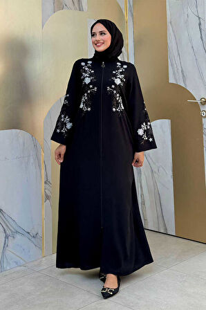 Nakış İşleme Detaylı Ferace 7895 Siyah
