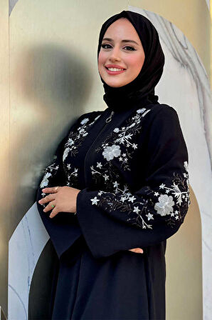 Nakış İşleme Detaylı Ferace 7895 Siyah