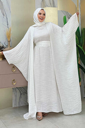 Yarasakol Abayalı Elbise Takım 8497 Ekru