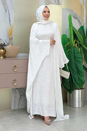 Yarasakol Abayalı Elbise Takım 8497 Ekru