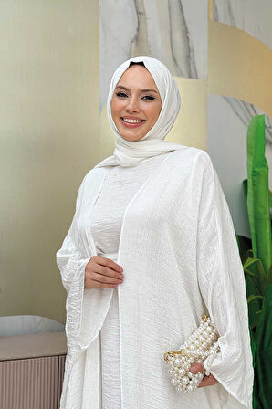 Yarasakol Abayalı Elbise Takım 8497 Ekru