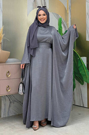 Yarasakol Abayalı Elbise Takım 8497 Füme