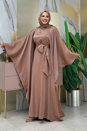Yarasakol Abayalı Elbise Takım 8497 Vizon