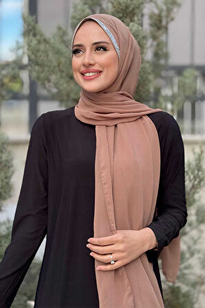 Taş Detaylı Şifon Şal 2026 Vizon