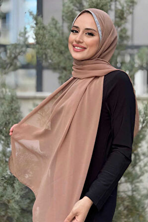 Taş Detaylı Şifon Şal 2026 Vizon