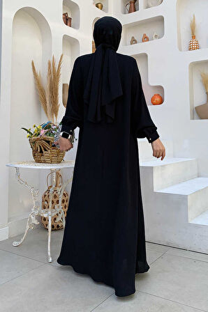 Çapraz Parça Görünümlü İncili Elbise 3879 Siyah