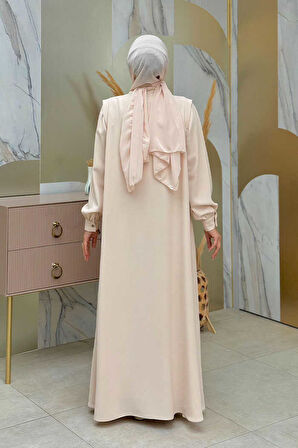 Boydan Düğmeli Taş İşleme Detaylı Ferace 7903 Taş