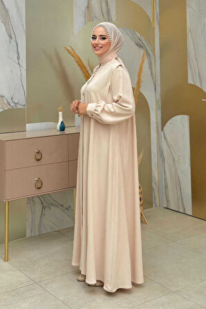 Boydan Düğmeli Taş İşleme Detaylı Ferace 7903 Taş