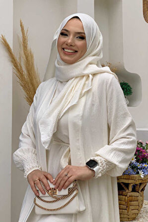 Şallı Elbiseli Abaya Takım 3883 Ekru